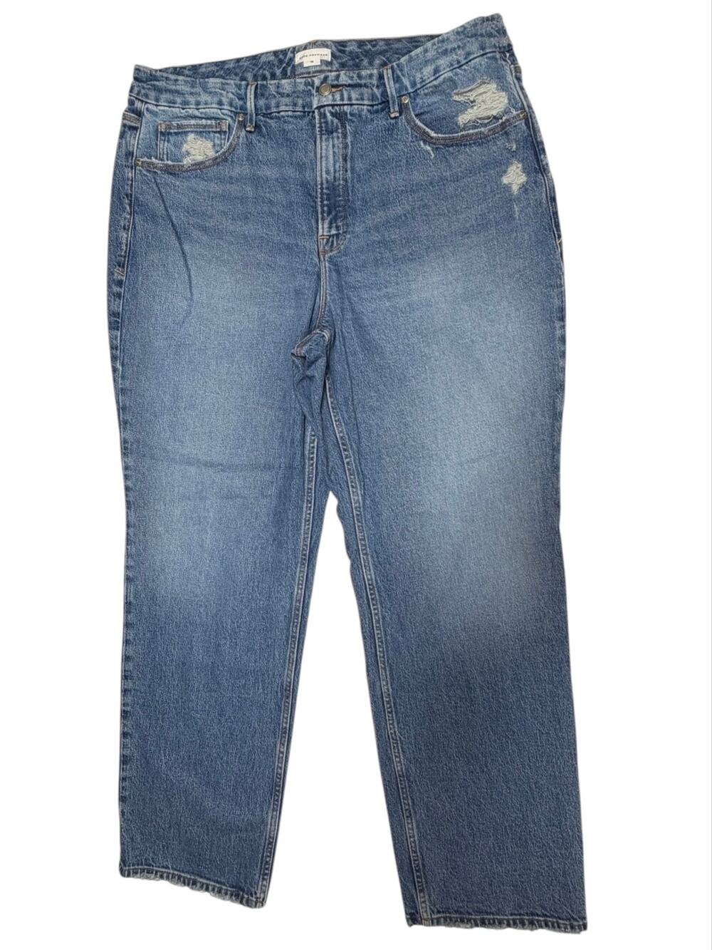 Good American Good 90s Distressed Straight Leg Jeans Size 16 Indigo Blue Jeans